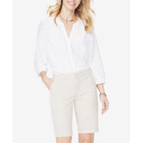 NYDJ Womens Bermuda Shorts Flat Front Pockets Optic White Size 16 - Picture 1 of 4